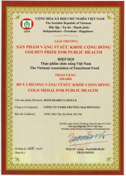 BoniDiabet - Giải thưởng sản phẩm vàng vì sức khỏe cộng đồng năm 2014